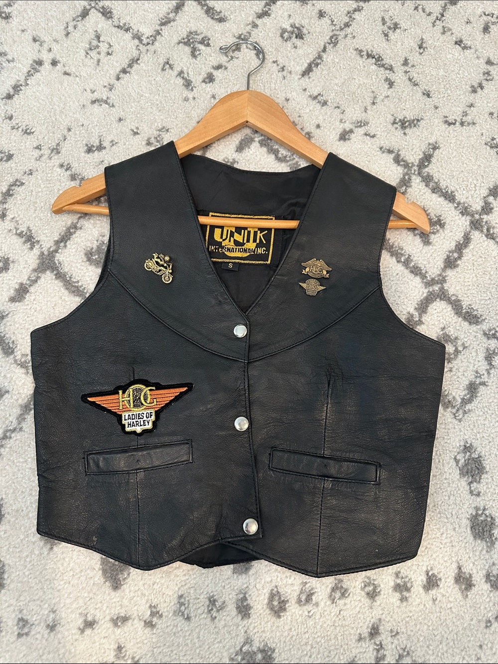 Unik Black Leather Ladies of Harley Vest with Patches